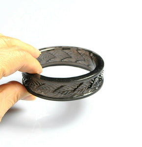 Obsidian Carved Bangle Bracelet Leaf