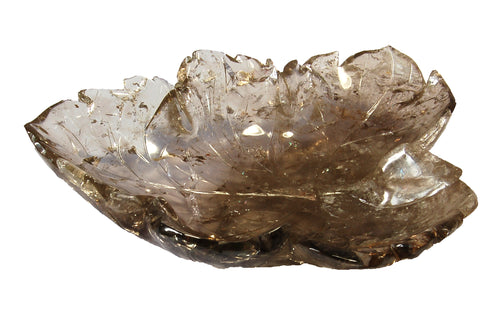 Carved Smoky Rock Crystal Floating Leaf Bowl Centrepiece