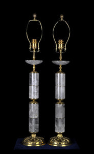 Pair Of Column Rock Crystal Quartz Lamps