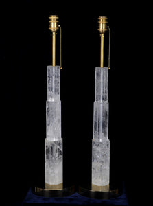 Pair Of Art Deco Coumn Style Rock Crystal Quartz Lamps