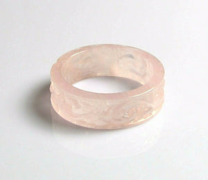 Pink Rose Rock Crystal Quartz Carved Bangle Bracelet Flower
