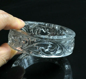 Rock Crystal Quartz Carved Bangle Bracelet Flower