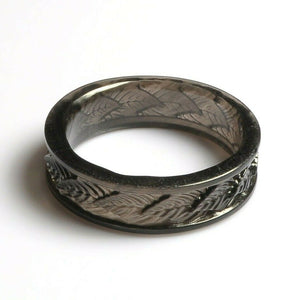Obsidian Carved Bangle Bracelet Leaf