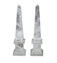 Natural Rock Crystal Quartz Obelisks Pair 15" With Beads High Clarity